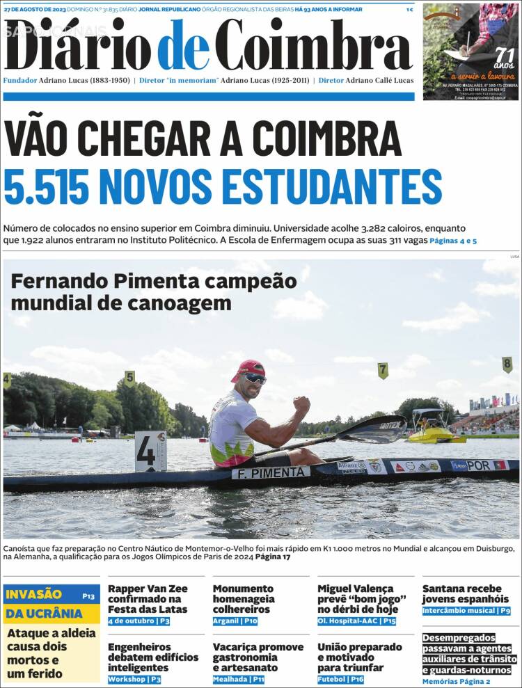 Portada de Diário de Coimbra (Portugal)