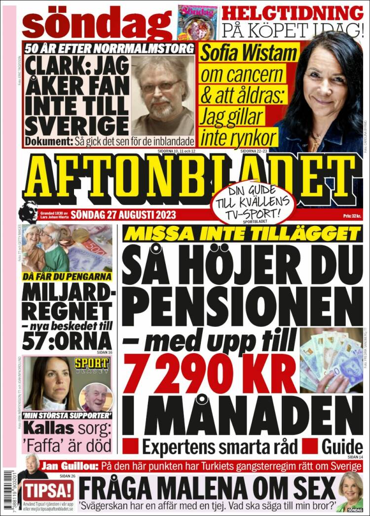 Portada de Aftonbladet (Suecia)