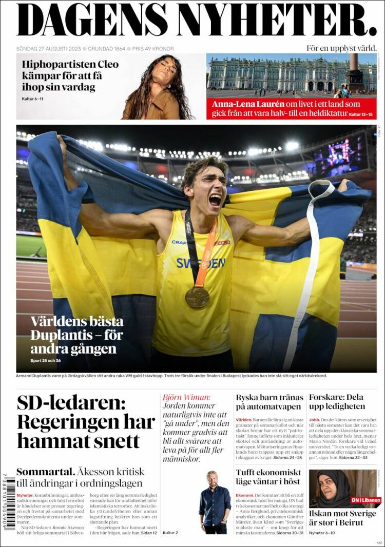 Portada de Dagens Nyheter (Suecia)