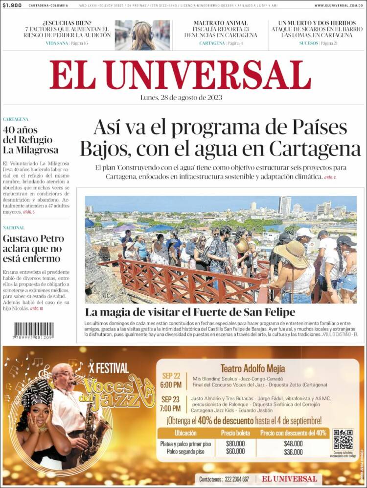 Portada de El Universal (Colombia)