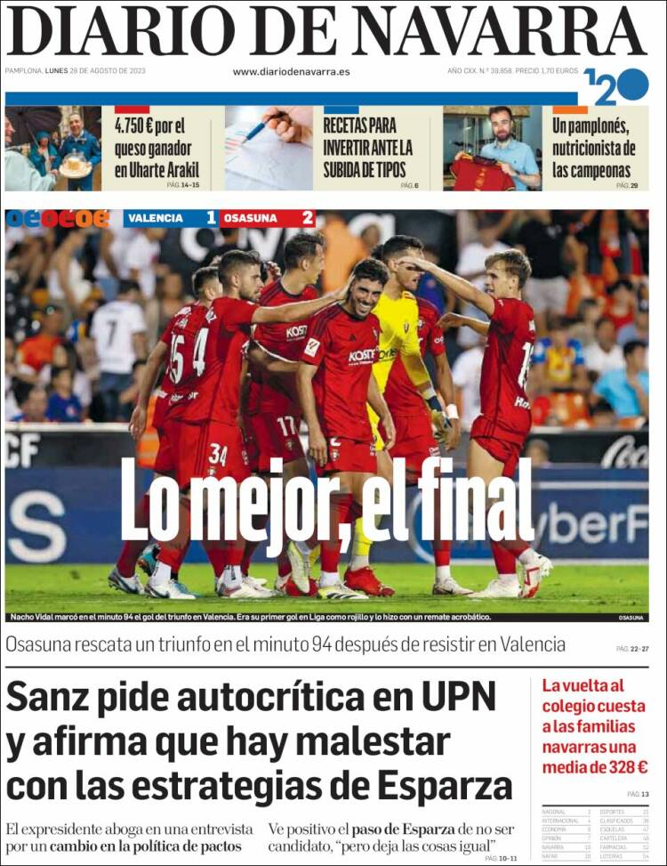 Portada de Diario de Navarra (España)
