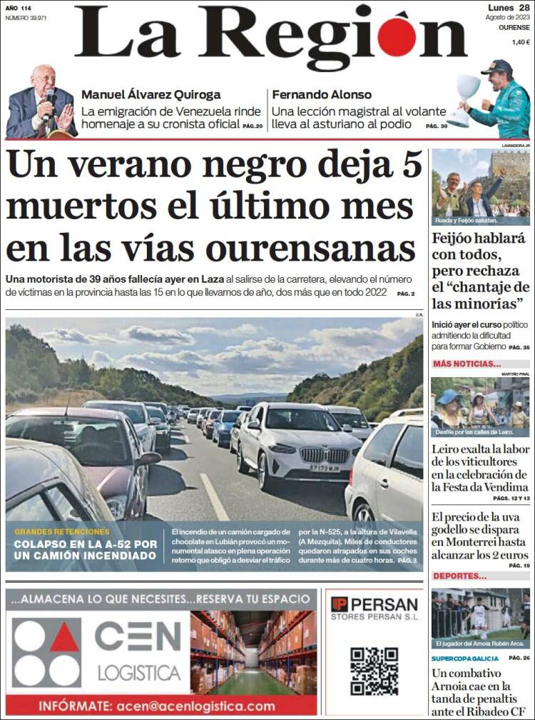 Portada de La Región de Ourense (España)