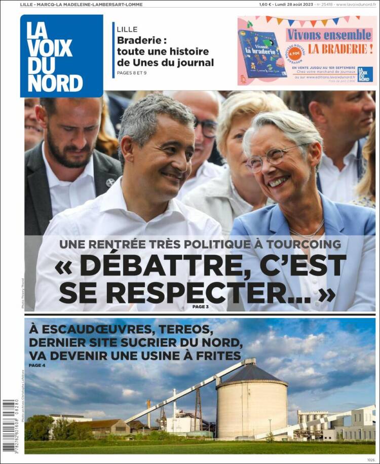 Portada de La Voix du Nord (Francia)