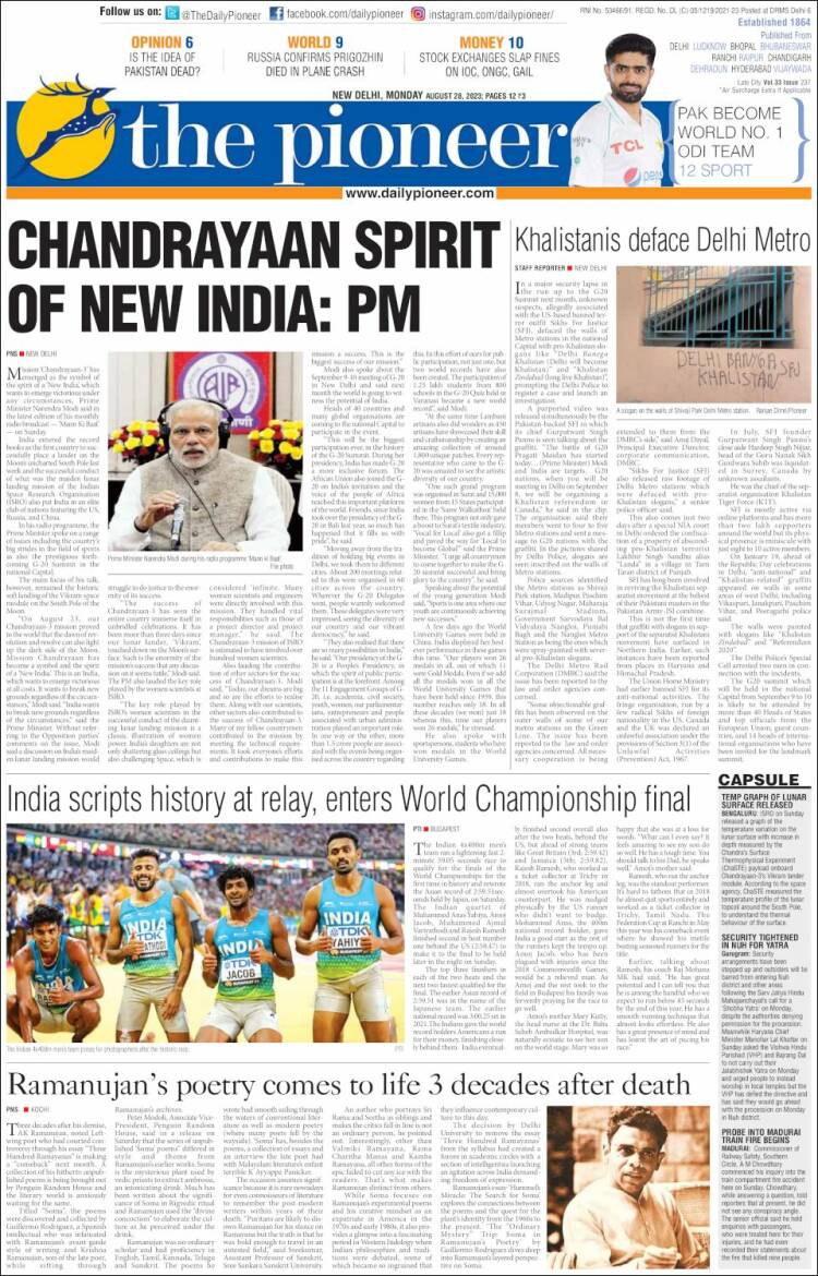 Portada de The Pioneer (India)