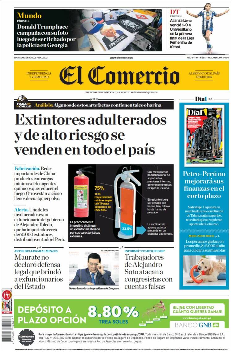 Portada de El Comercio (Per&uacute;)