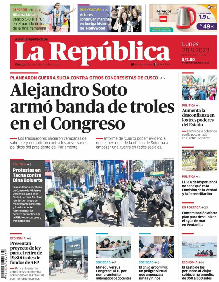 Portada de La Republica (Per&uacute;)