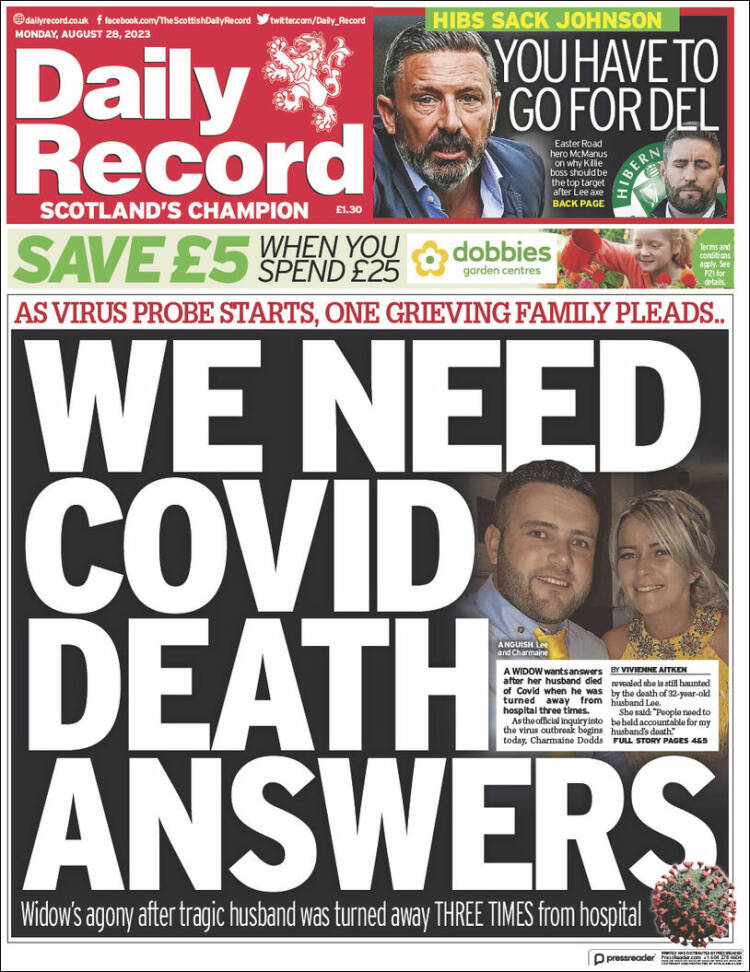 Portada de Daily Record (Reino Unido)