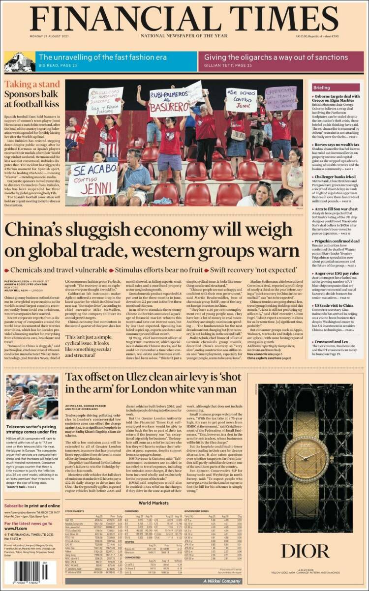 Portada de Financial Times (Reino Unido)