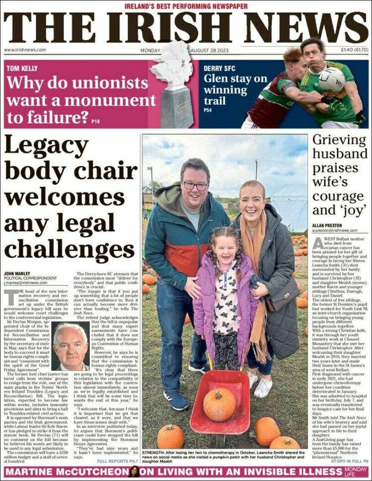 Portada de Irish News (Reino Unido)