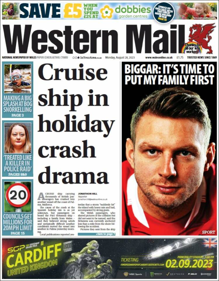 Portada de Western Mail (Reino Unido)