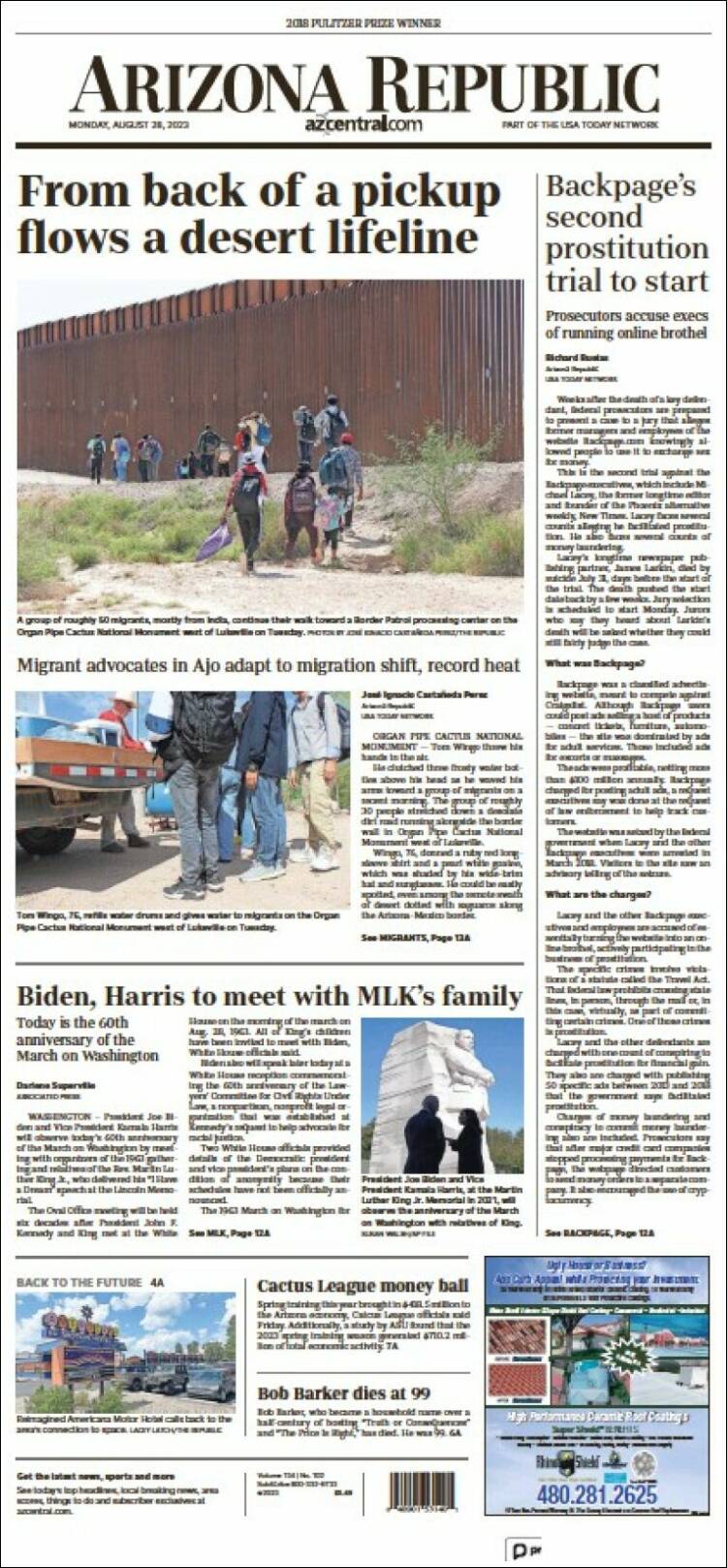 Portada de Arizona Republic News (USA)