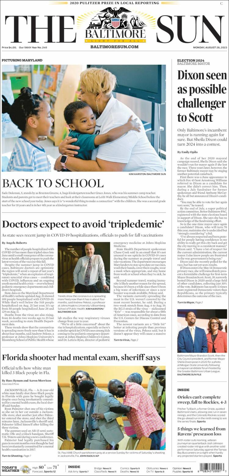 Portada de The Baltimore Sun (USA)