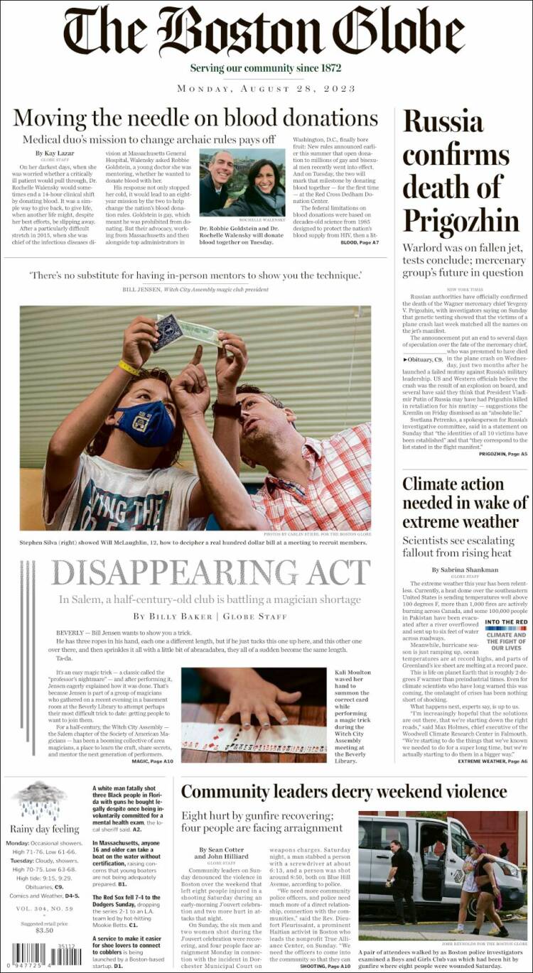 Portada de Boston Globe (USA)