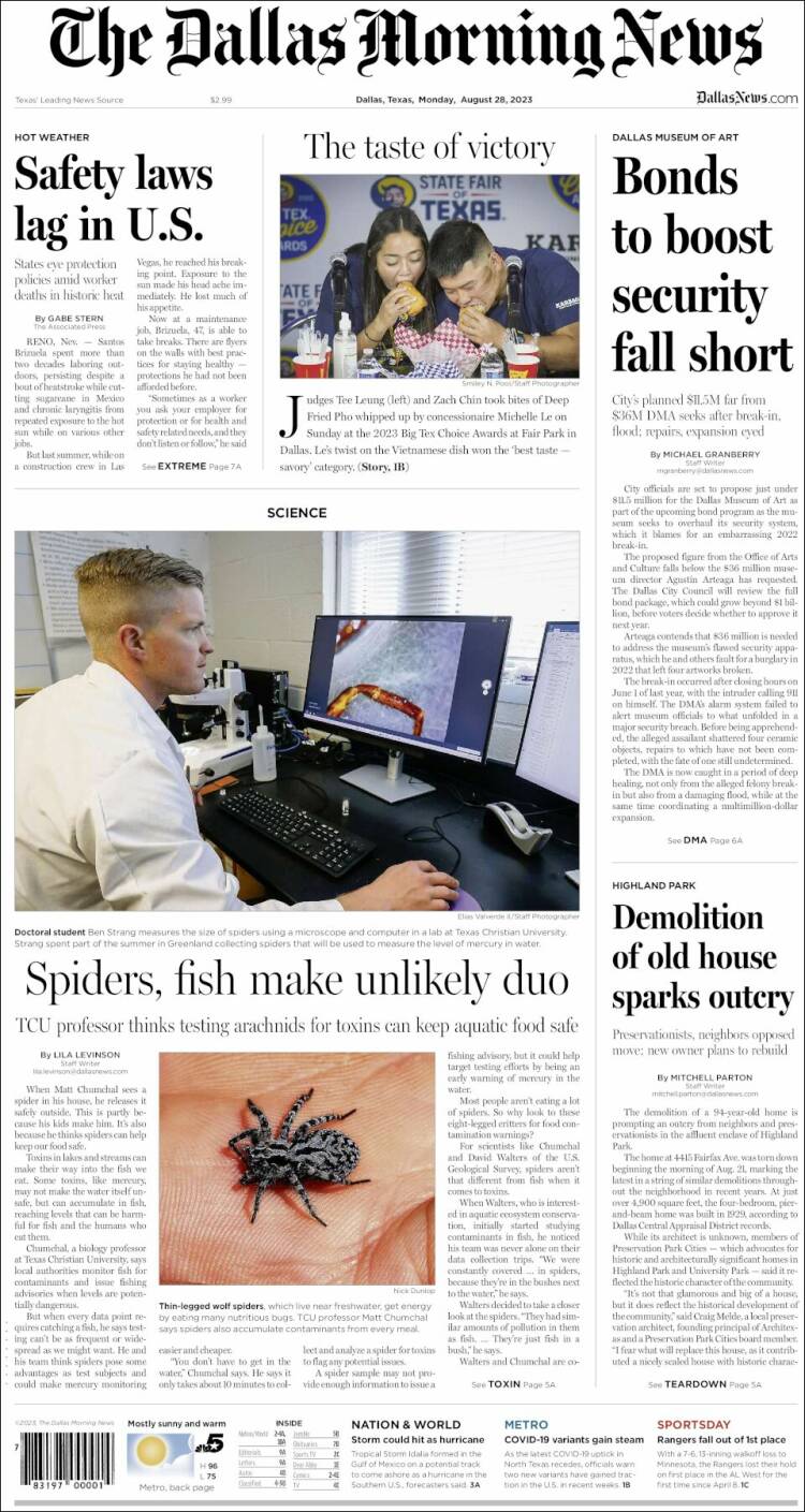 Portada de Dallas Morning News (USA)