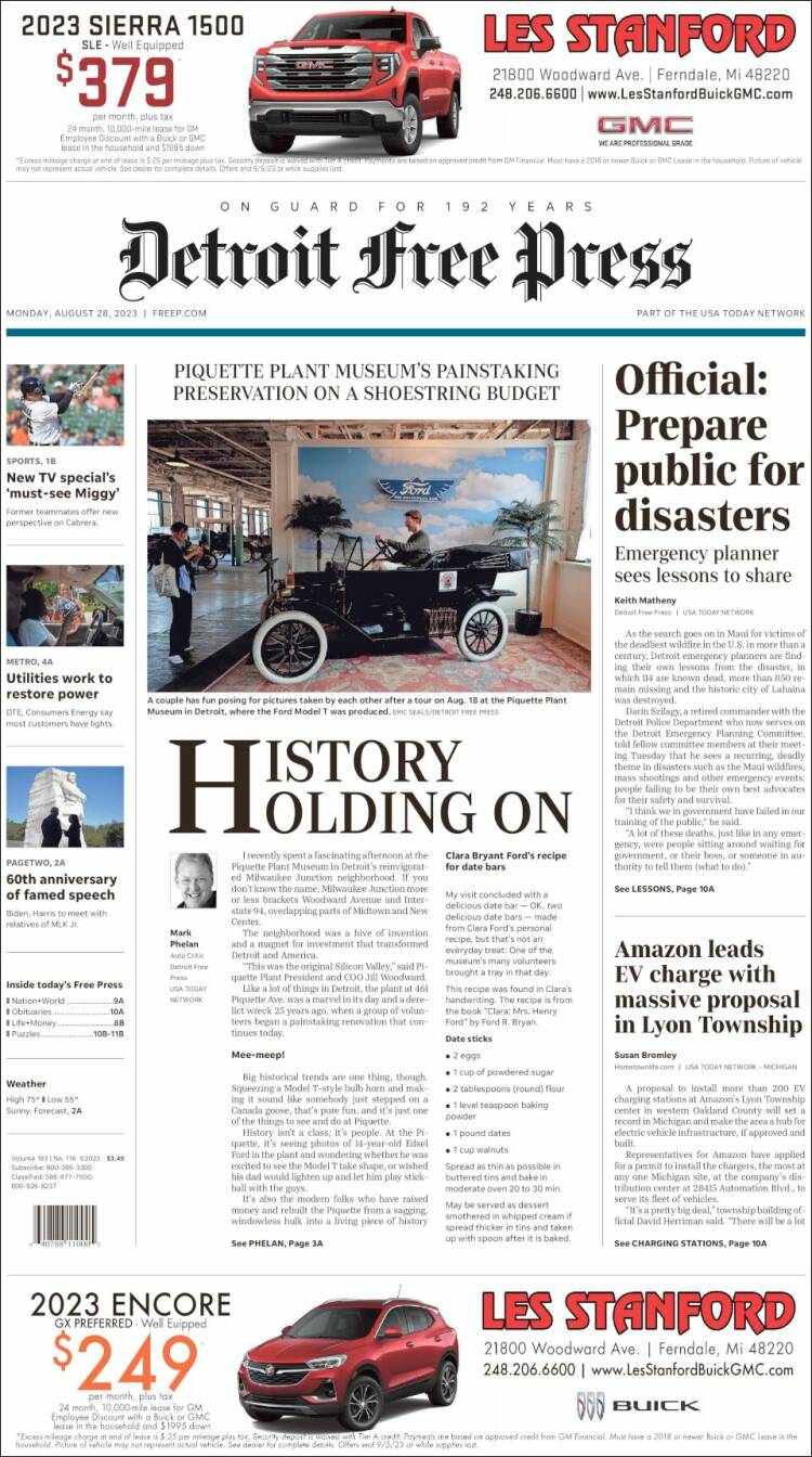Portada de Detroit Free Press (USA)