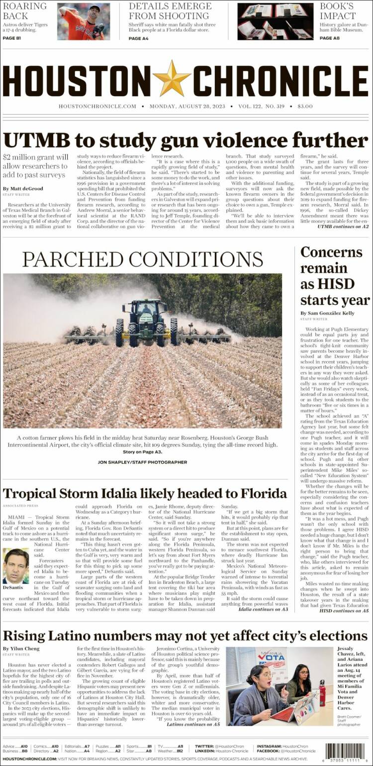 Portada de Houston Chronicle (USA)