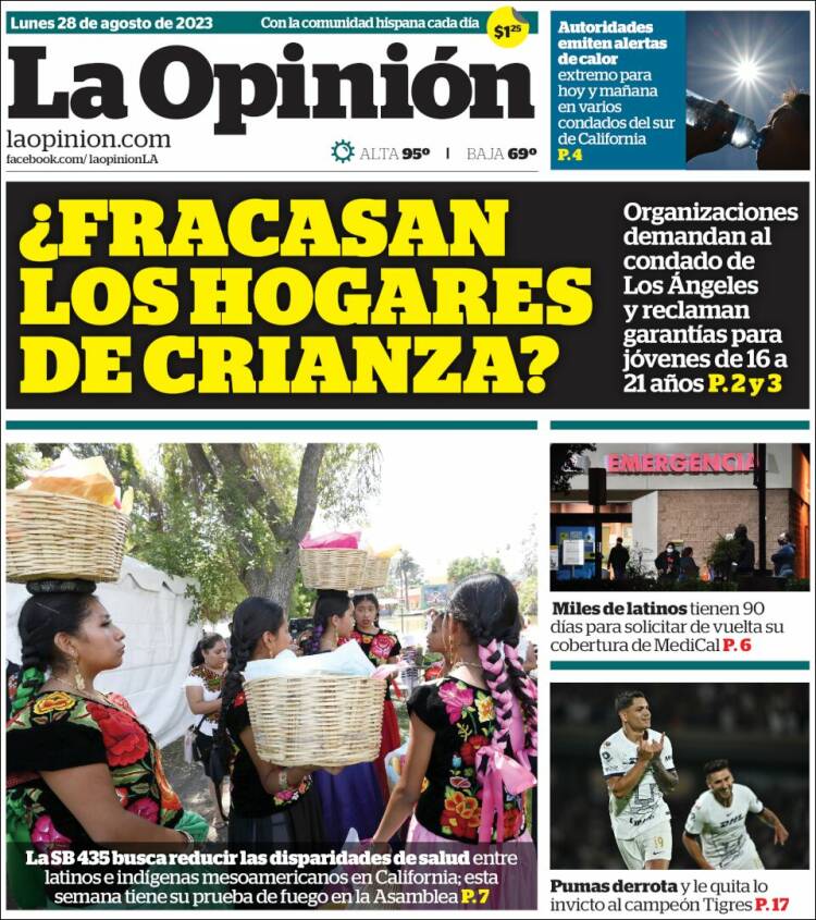 Portada de La Opinión (USA)