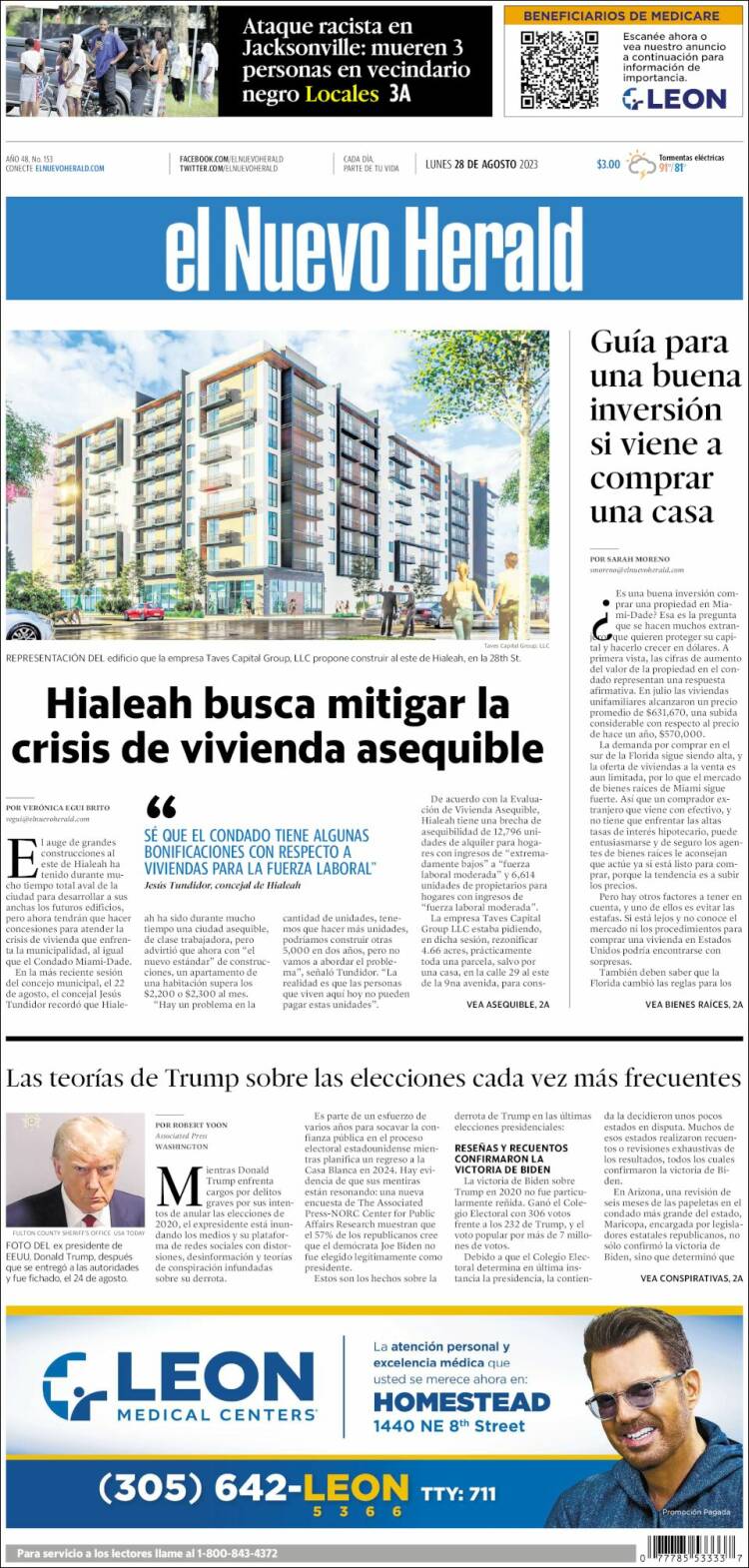 Portada de El Nuevo Herald (USA)