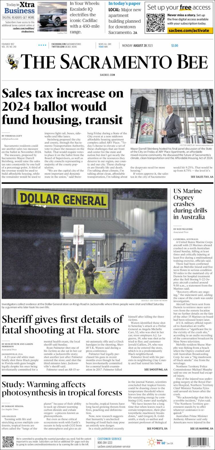 Portada de The Sacramento Bee (USA)