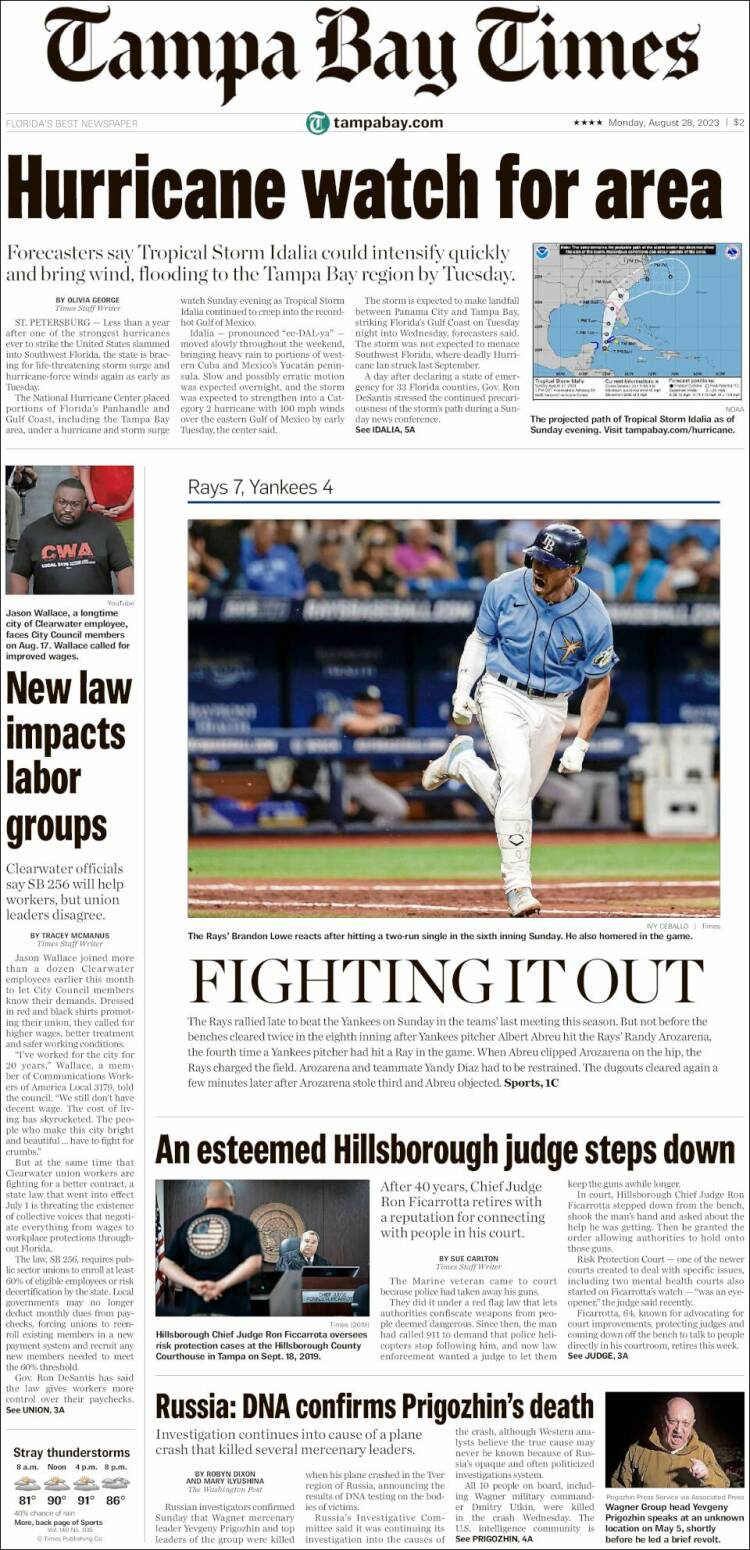 Portada de Tampa Bay Times (USA)