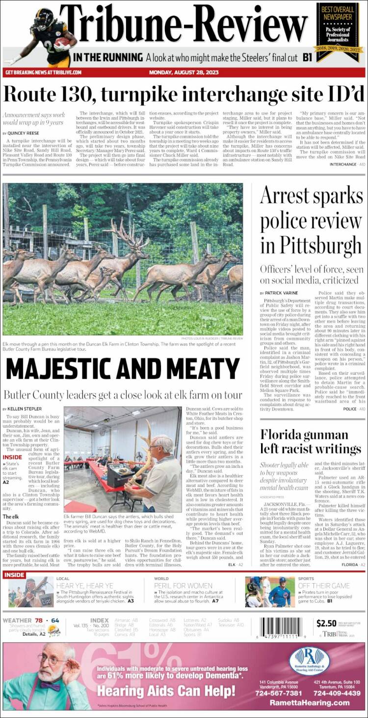 Portada de Tribune-Review (USA)