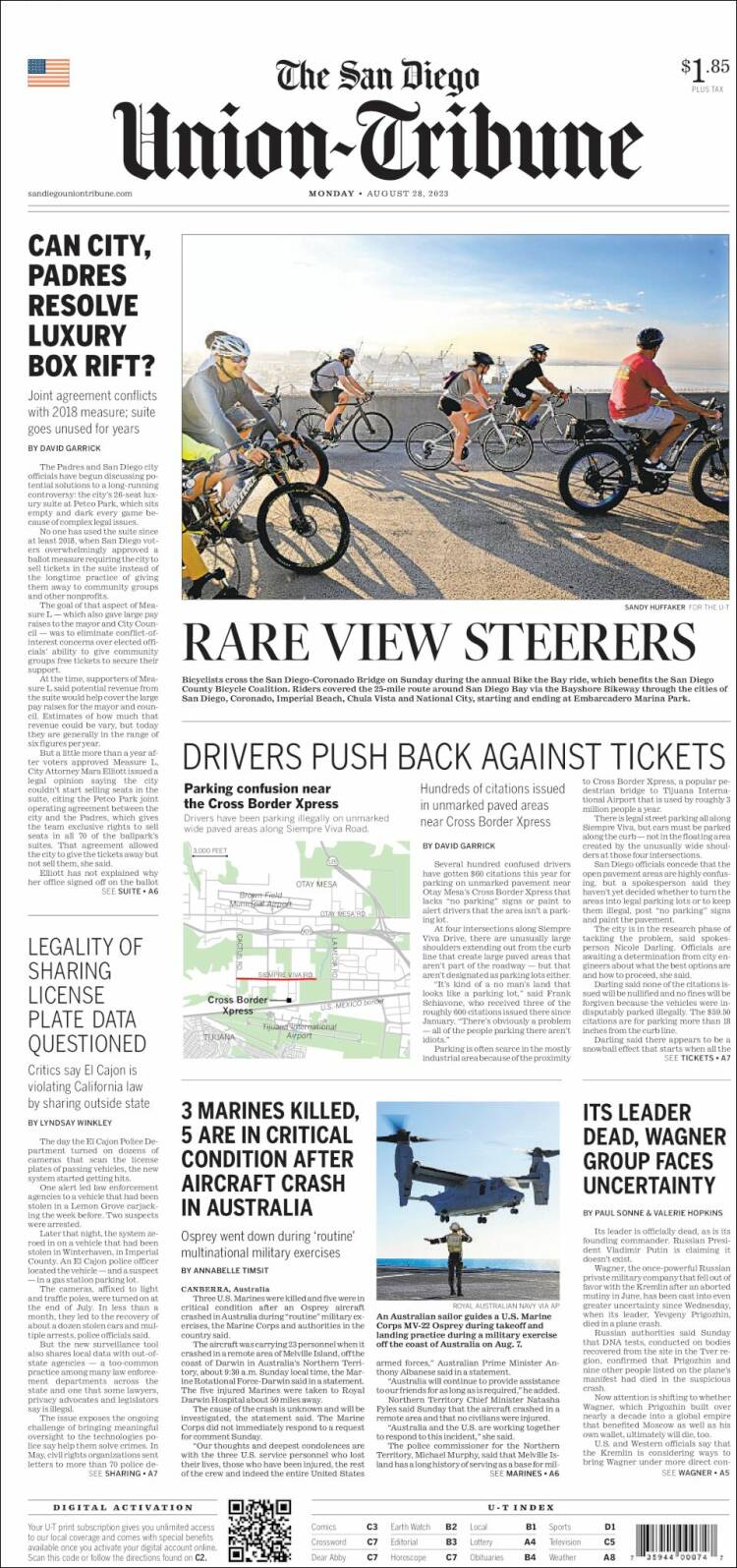 Portada de The San Diego Union-Tribune (USA)