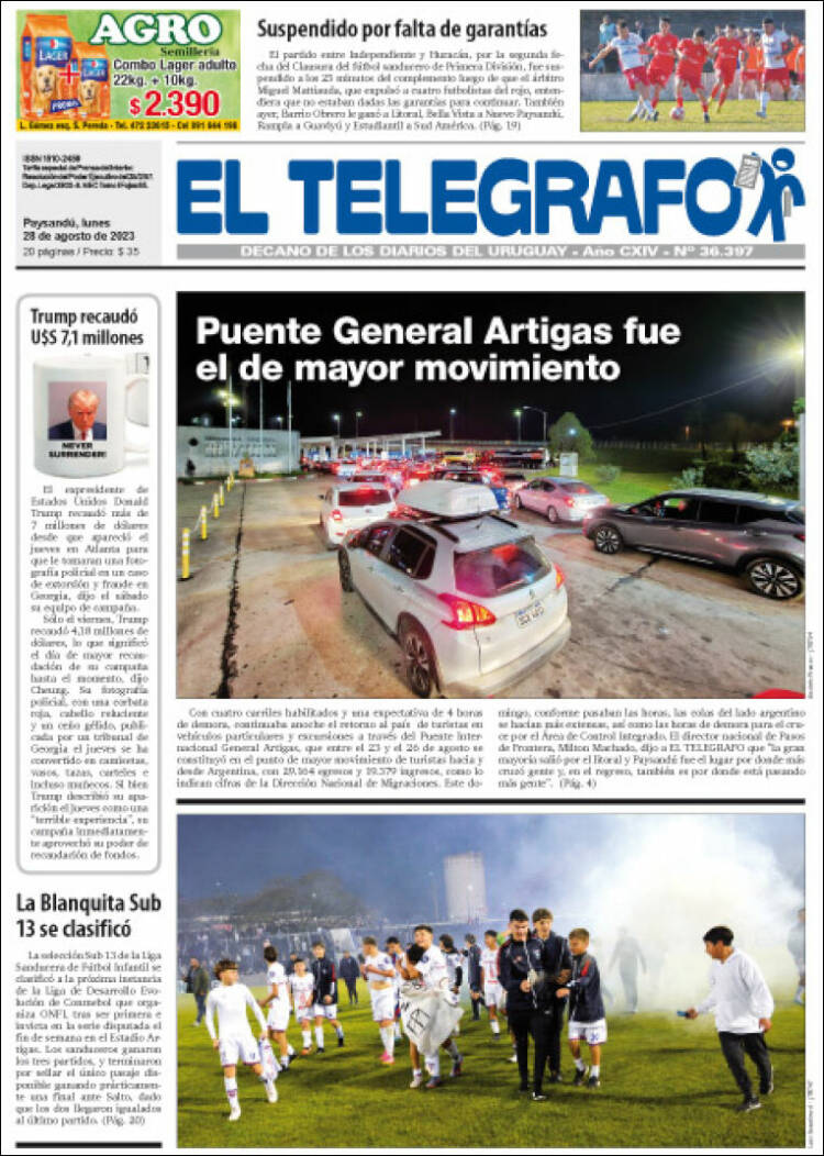 Portada de El Telégrafo (Uruguay)
