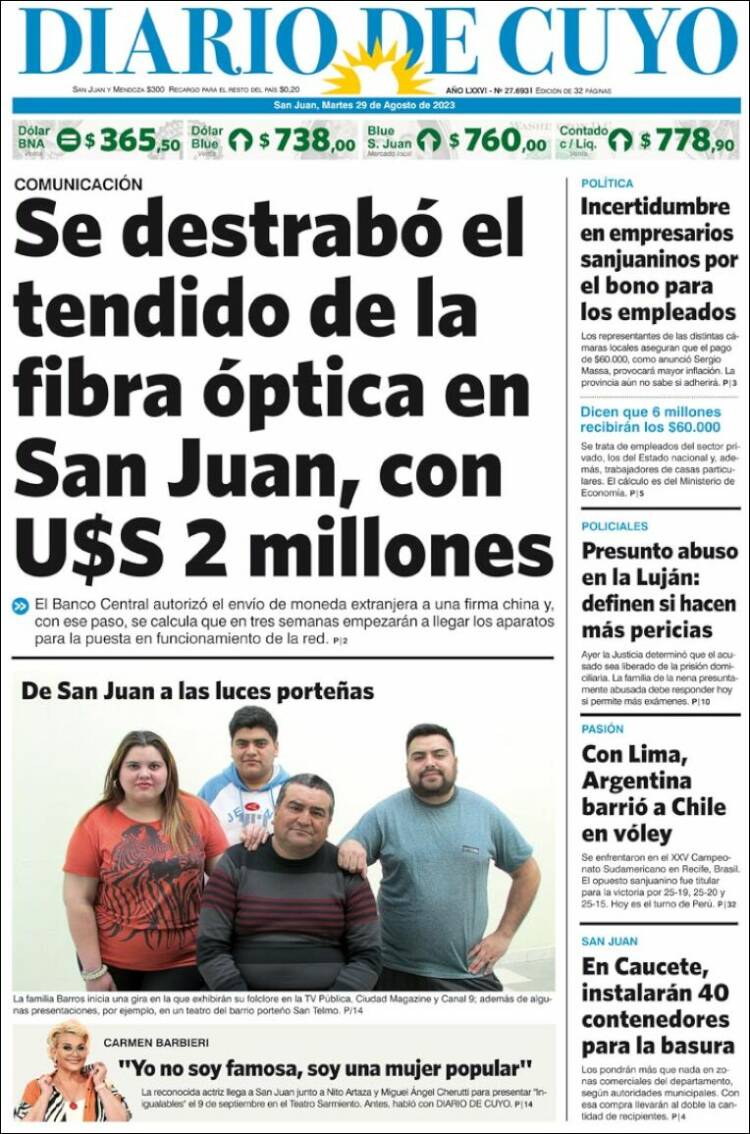 Portada de Diario de Cuyo (Argentina)