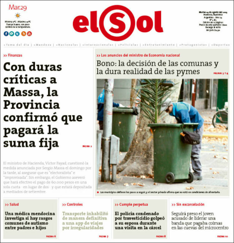 Portada de El Sol Diario (Argentina)
