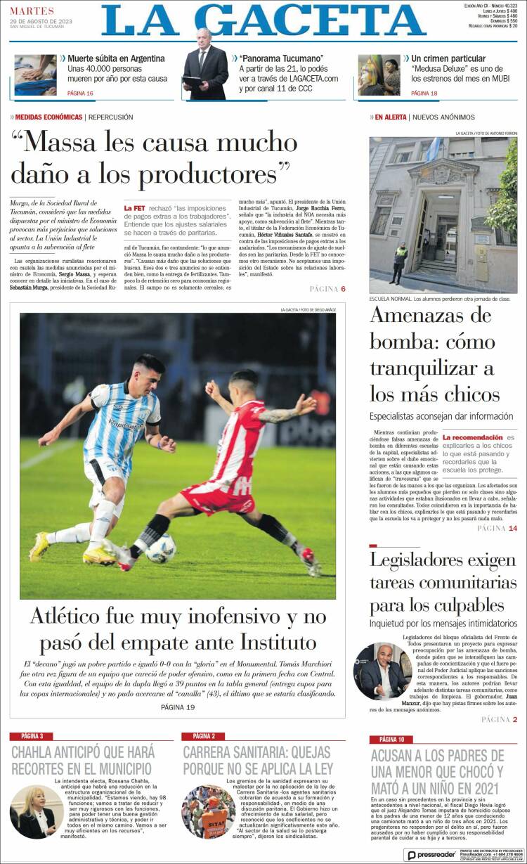 Portada de La Gaceta (Argentina)