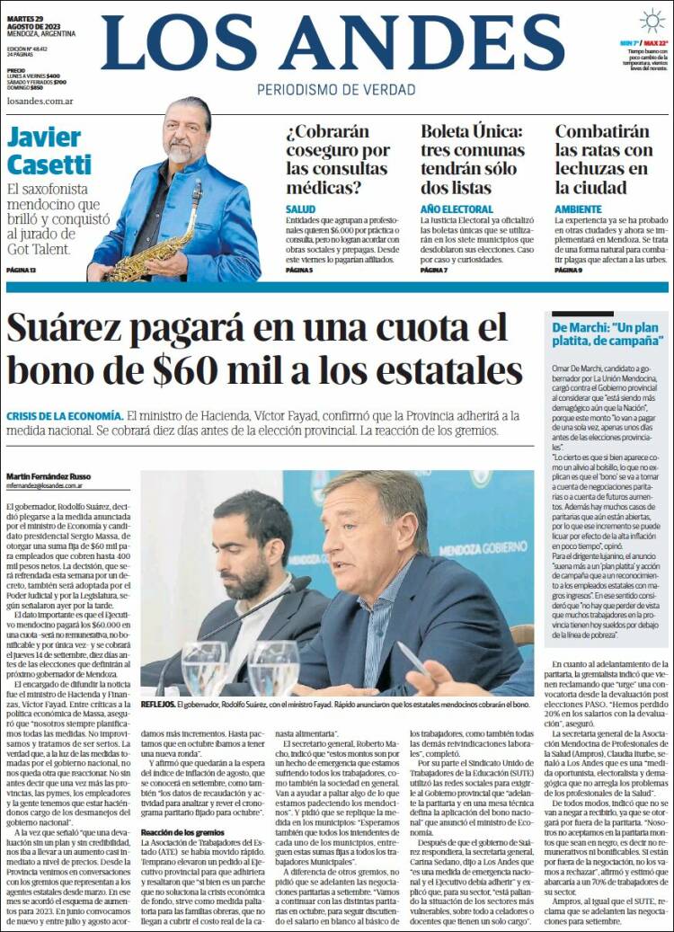 Portada de Los Andes - Mendoza (Argentina)