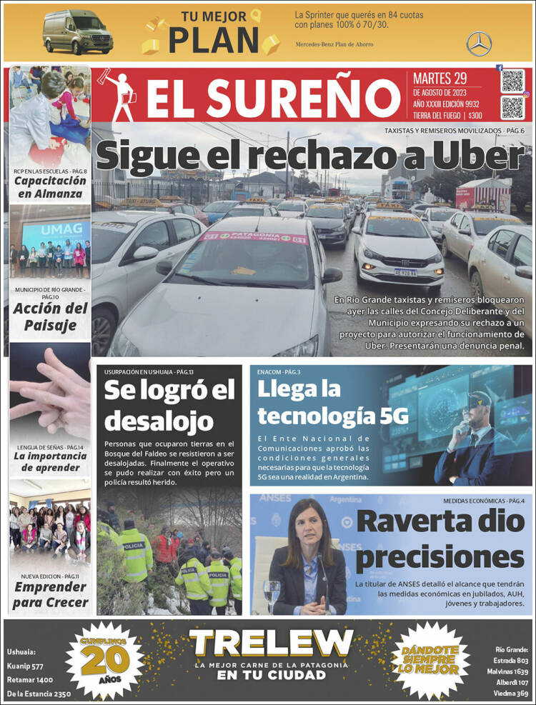 Portada de Diario El Sureño (Argentina)