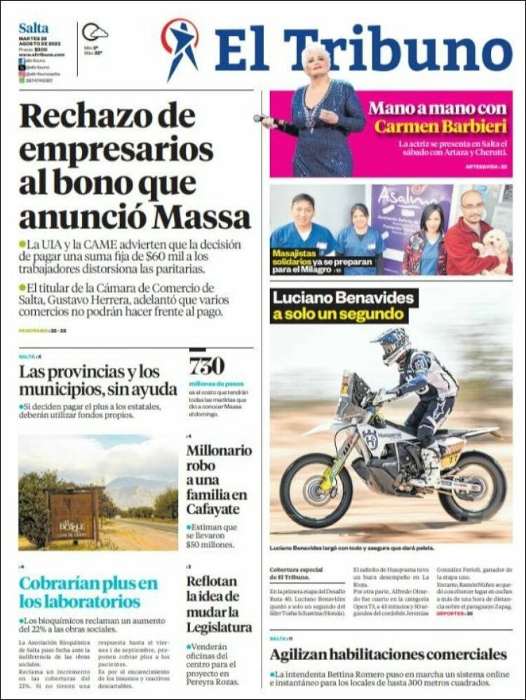 Portada de El Tribuno - Salta (Argentina)