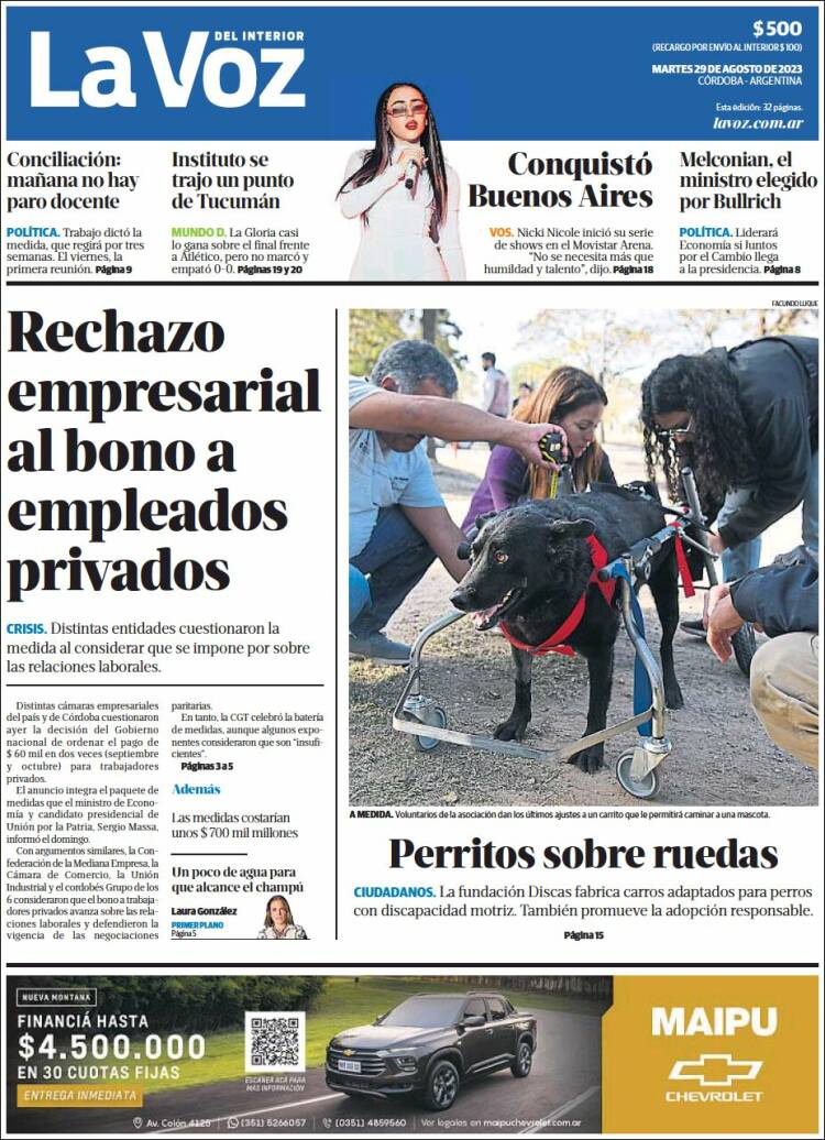 Portada de La Voz del Interior (Argentina)