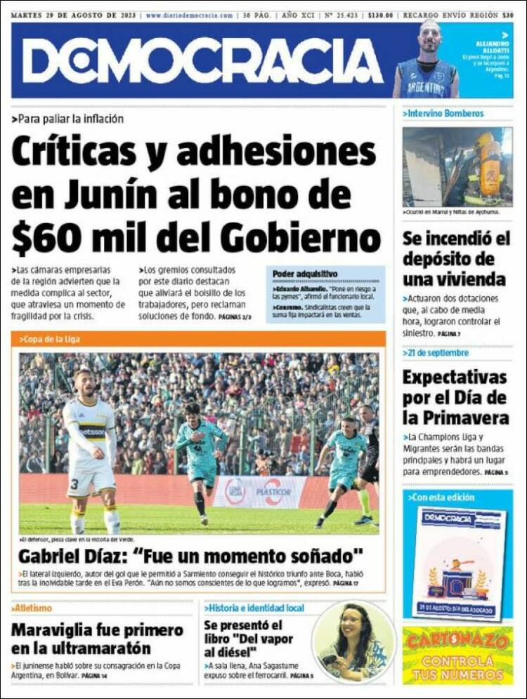 Portada de Diario Democracia (Argentina)
