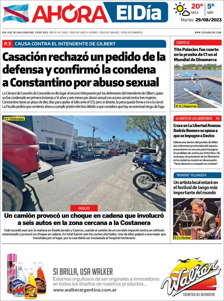 Portada de El Día de Gualeguaychú (Argentina)