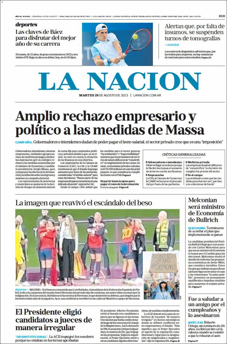 Portada de La Nación (Argentina)