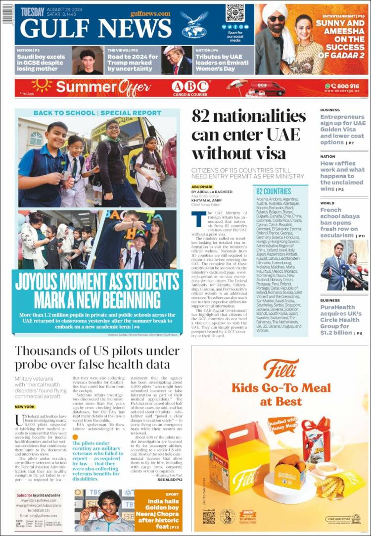 Portada de Gulf News (Asia-Pac&iacute;fico)