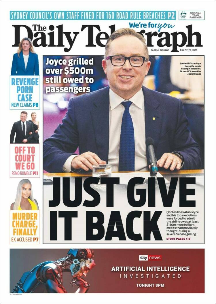 Portada de The Daily Telegraph (Australia)