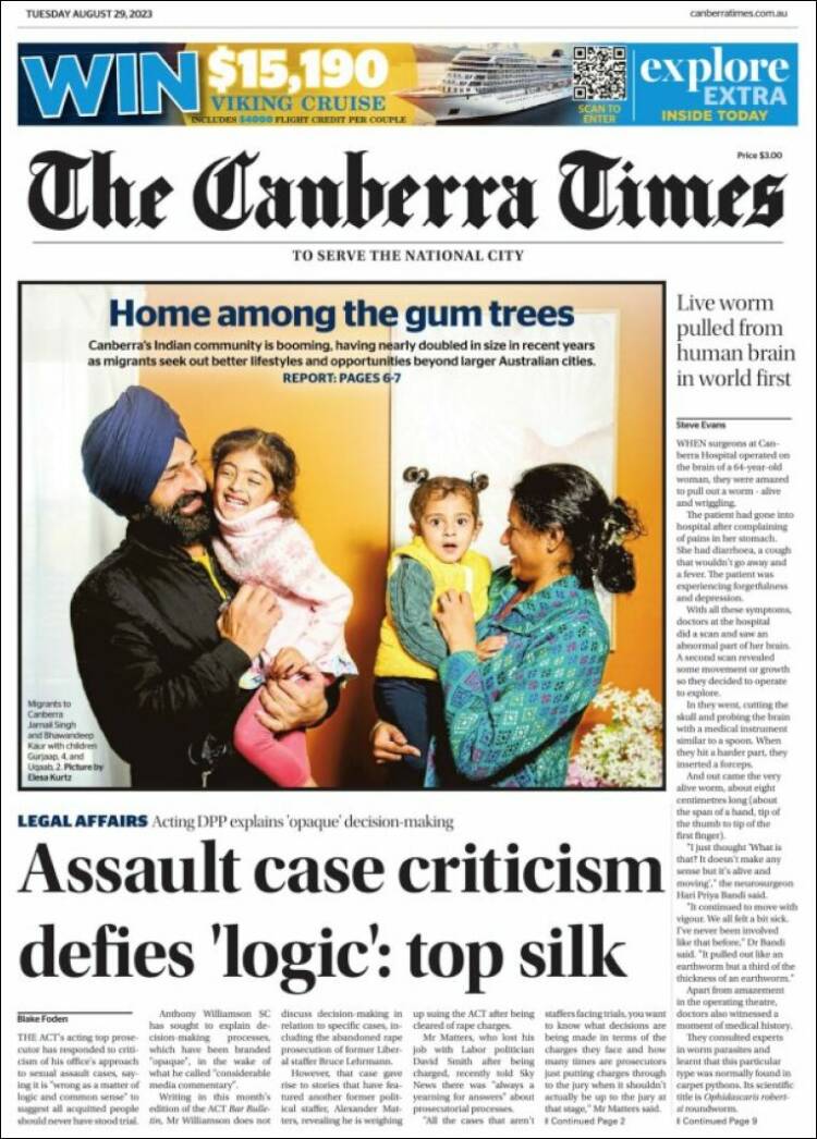 Portada de The Canberra Times (Australia)