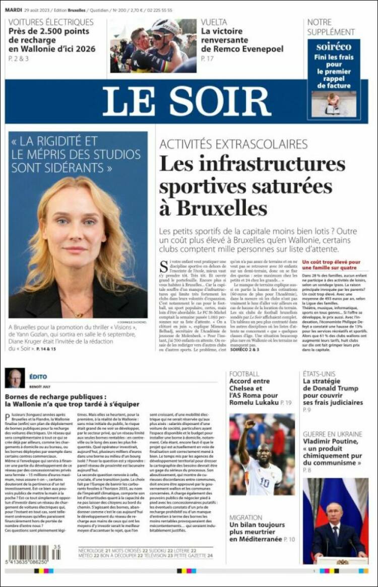 Portada de Le Soir (B&eacute;lgica)