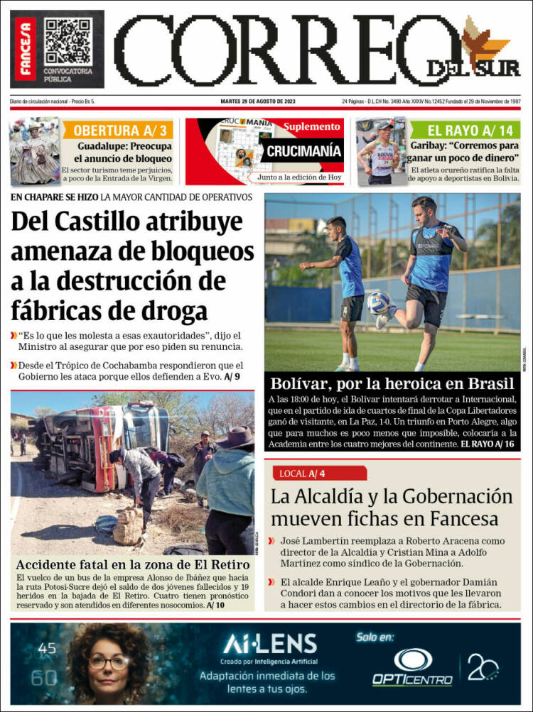 Portada de Correo Sur (Bolivia)