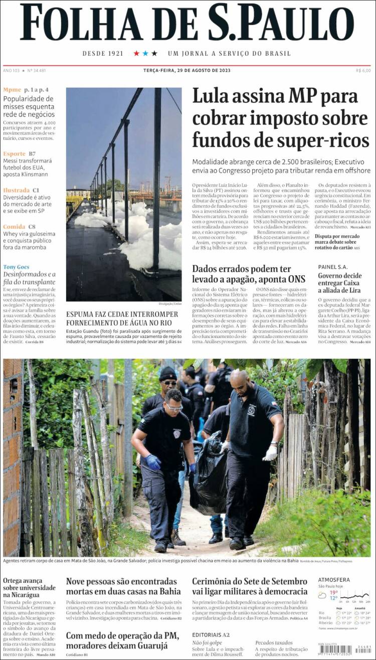 Portada de Folha de São Paulo (Brasil)