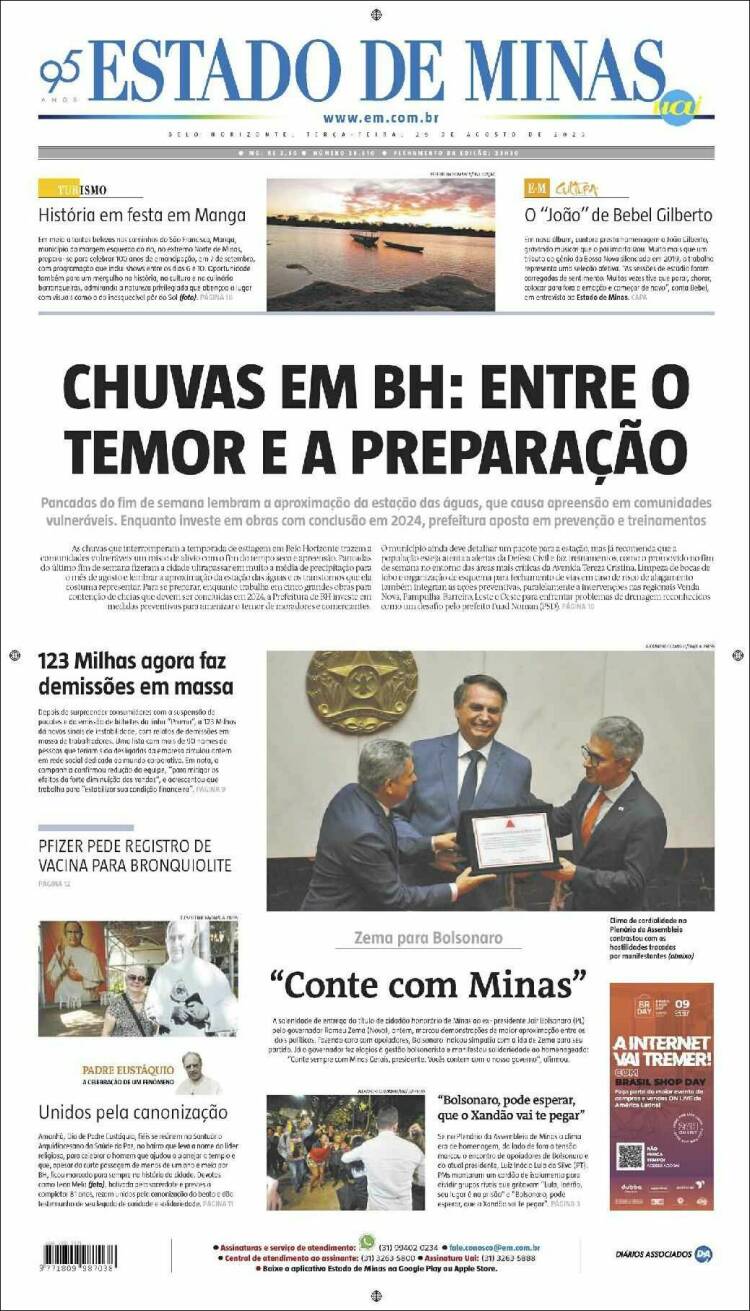 Portada de Jornal Estado de Minas (Brasil)