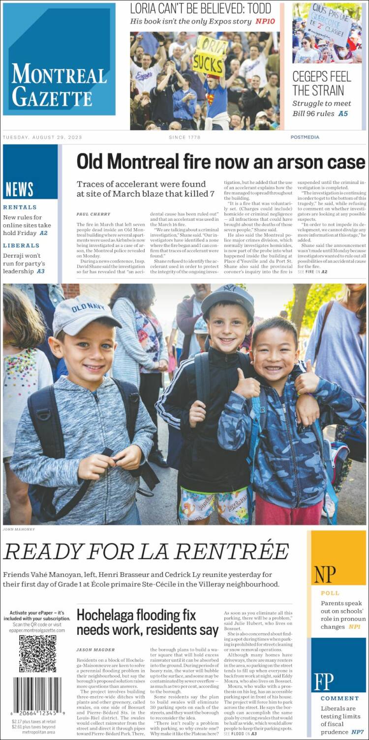 Portada de The Gazette (Canad&aacute;)