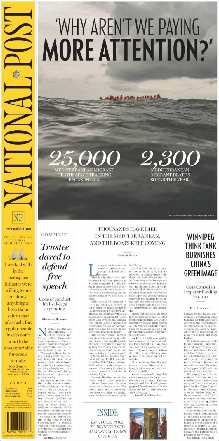 Portada de The National Post (Canad&aacute;)