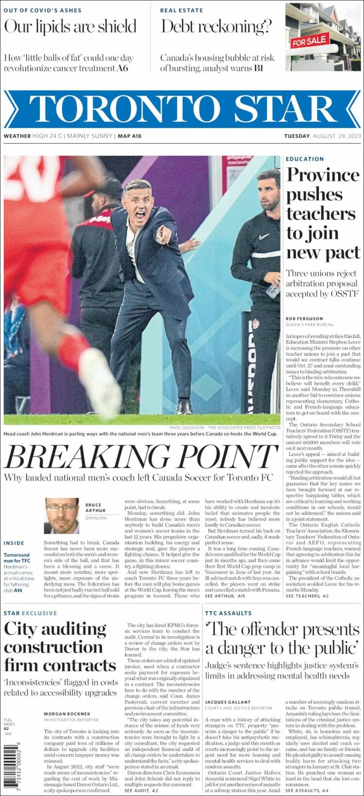 Portada de The Toronto Star (Canad&aacute;)