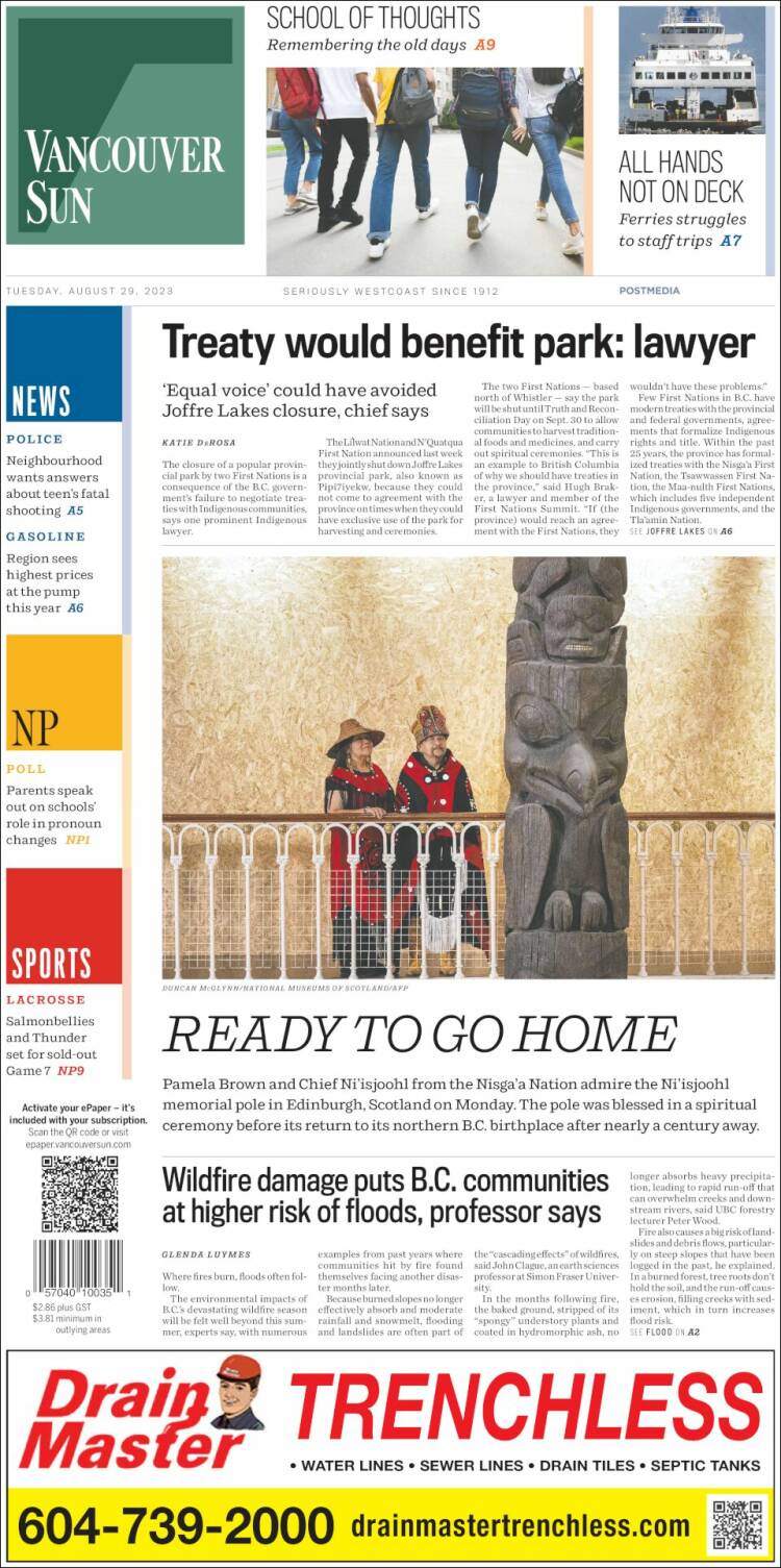 Portada de The Vancouver Sun (Canad&aacute;)