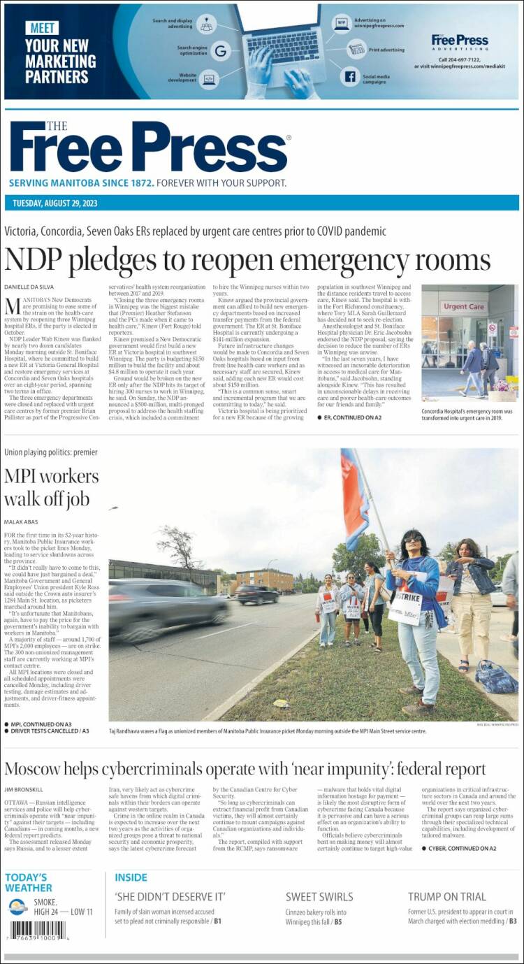 Portada de Winnipeg Free Press (Canad&aacute;)