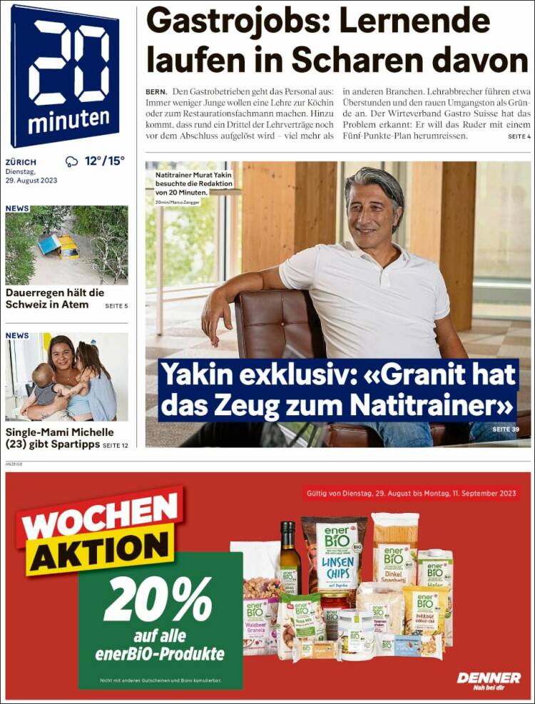 Portada de 20Minuten - Zürich (Suiza)